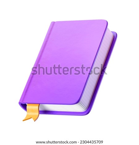 Book icon. Simple notebook with blue cover and red bookmark isolated on white background. 3D illustration