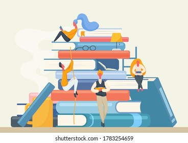 Book library banner with people characters. Cartoon man and woman reading books. Book festival concept illustration - Powered by Shutterstock