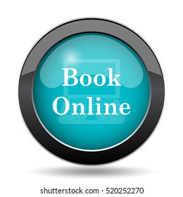 Book online icon. Book online website button on white background.