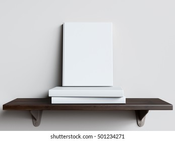 Book shelf on white wall. 3D illustration. High resolution