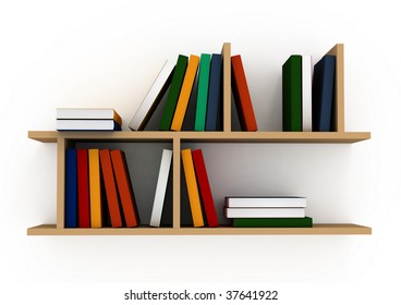 Book Shelf With Various Books On A White Background