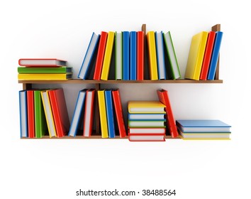 Book Shelf With Various Books On A White Background