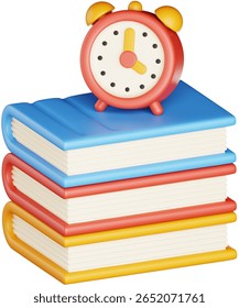 Book Stack with Clock 3D Illustration