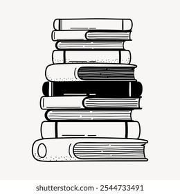 Book stack doodle clipart, cute black and white illustration. Black books line art doodle hand drawn simple illustration. Black and white doodle drawing illustration isolated on white. - Powered by Shutterstock