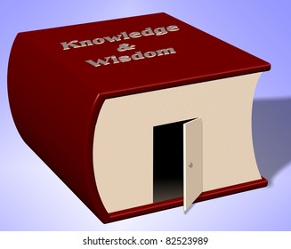 A book titled knowledge and wisdom with a door wide open / Open door to knowledge