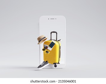 Booking Ticket Online On Mobile Application. Travel Concept. 3d Rendering