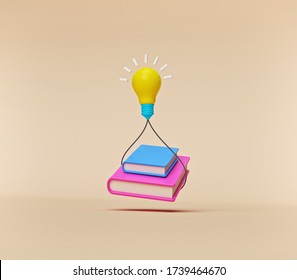 books with bulb flying. minimal concept. 3d rendering