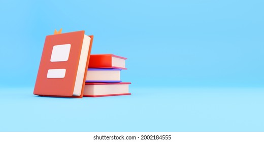 Books stack of book covers colorful textbook bookmark. School studying information content learn icon concept. 3d render isolated on white background