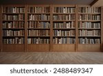 Bookshelf in Library with antique books. 3d rendering