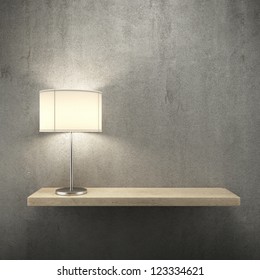 Bookshelf On The Wall With Lamp. 3d Render