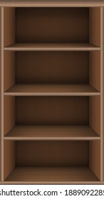 Bookshelf Virtual Library. Realistic Wooden Online Media Books Background. Book Store Shelf Template. Phone Screen Size. Isolated Graphic Illustration.