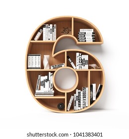 Bookshelves 3d Font. Alphabet In The Form Of Book Shelves. Mockup Font.  Number 6 3d Rendering