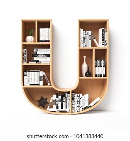 Bookshelves 3d Font. Alphabet In The Form Of Book Shelves. Mockup Font.  Letter Z 3d Rendering