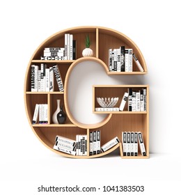 Bookshelves 3d Font. Alphabet In The Form Of Book Shelves. Mockup Font.  Letter G 3d Rendering