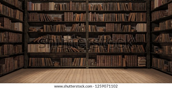図書館の本棚に古い本が3dで描かれた3dイラスト のイラスト素材 Shutterstock