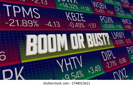 Boom Or Bust Stock Market Ticker Share Prices Rise Fall Up Down 3d Illustration