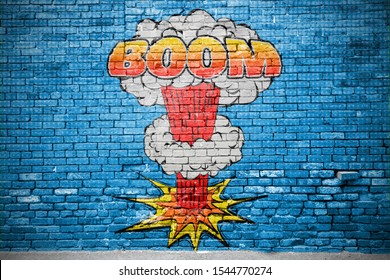 Boom Comic Explosion Graffiti on Brick Wall