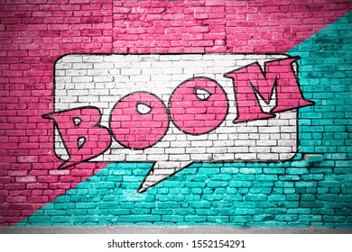 Boom Comic Explosion Graffiti on Brick Wall