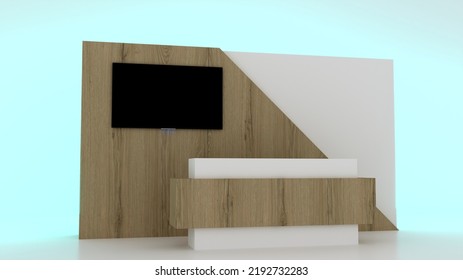 Booth Template. Corporate Identity. Creative Exhibition Stand Design. Virtual Exhibition, Fair Design. Empty, 3d Rendering.