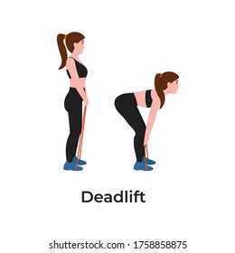 Booty Or Glutes Workout With Resistance Bands. Deadlift Concept. Stay Home And Do Sport. Flat Cartoon Modern Illustration.