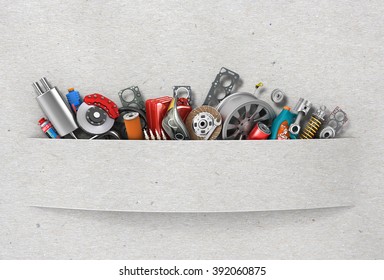 Border Of Auto Parts On Paper Background. Auto Service.