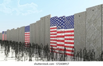 Border Barrier Concept With Usa Flag 3d Rendering Image