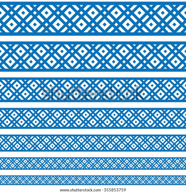 Border
decoration elements patterns in blue and white colors. Geometrical
ethnic border in different sizes set collections. Raster version.
Can use as tattoos, frames, patterns,
dividers