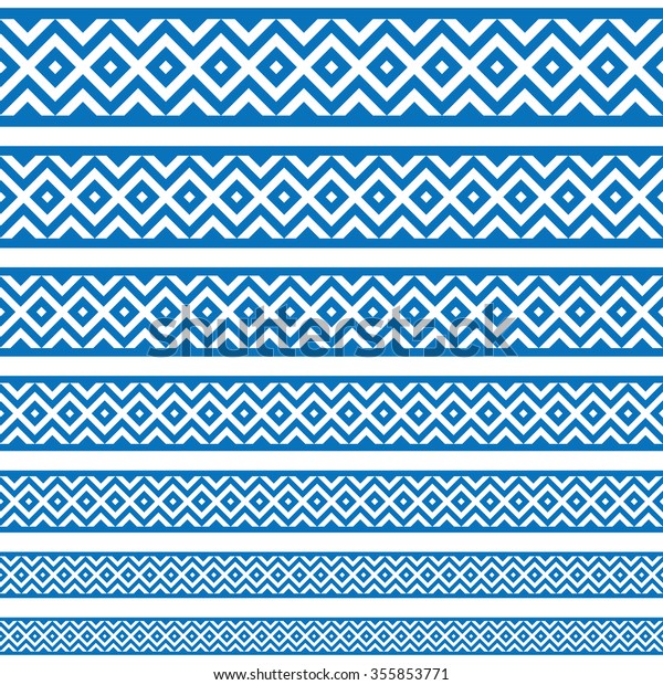 Border\
decoration elements patterns in blue and white colors. Geometrical\
ethnic border in different sizes set collections. Raster version.\
Can use as tattoos, frames, patterns,\
dividers