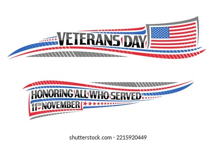 Border For Veterans Day With Empty Copy Space For Congratulation Text, Greeting Card With Illustration Of American Flag, Red Decorative Stars, Unique Lettering For Words Veterans Day On White