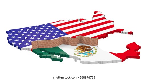 Border Wall Between America And Mexico. 3D Rendering