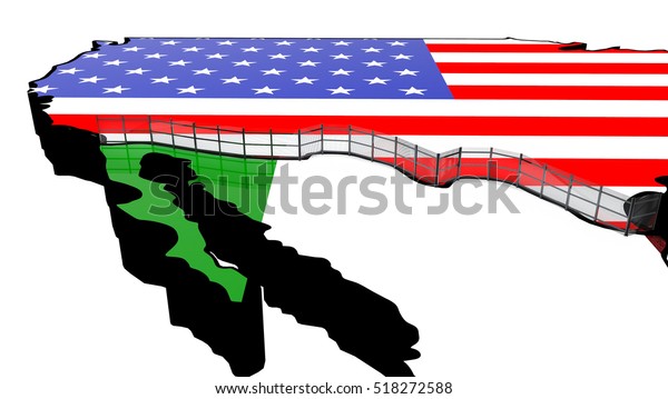 Border Wall Between America and Mexico 3d\
Illustration on a white\
background