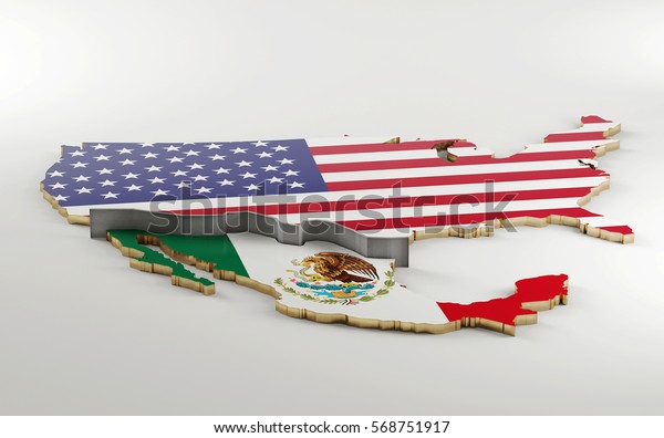 Border wall\
between USA and Mexico - 3d\
illustration