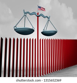 Border Wall Legal Challenge As An American Security Barrier Government Immigration Policy At The US Mexico National Boundary With 3D Illustration Elements.