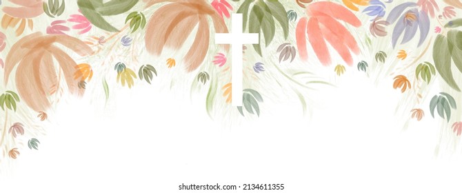 Border Watercolor Easter cross clipart. Floral crosses