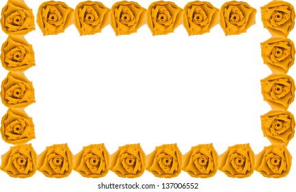 Border Of Yellow Rose Made From Clay On White Isolate Background