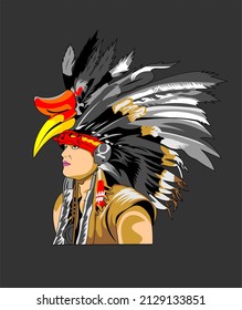 Borneo Dayak Hornbill Commander Costume Illustration