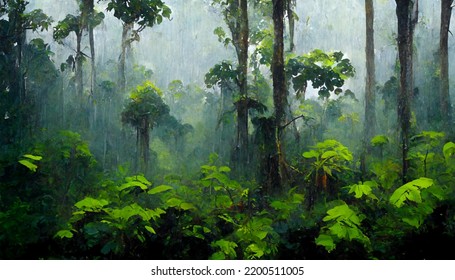 Borneo Rain Forest Trees Jungle Tropical Land