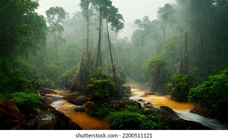 Borneo Rain Forest Trees Jungle Tropical Land