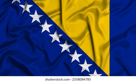 Bosnia Herzegovina silk flag waving in the wind background - Powered by Shutterstock