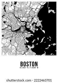 Boston Black Color City Map Poster