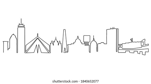 Boston Skyline Line Drawing. Simplified Drawing Includes All The Famous Landmarks And Towers.