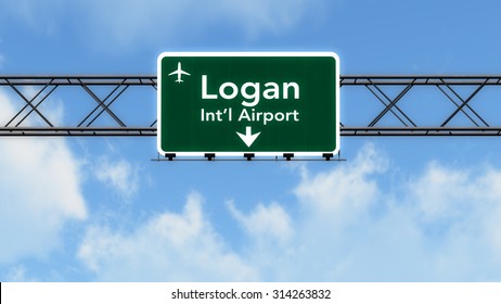 Boston USA Airport Highway Sign 3D Illustration