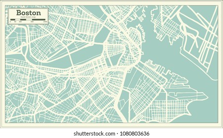 Boston USA City Map In Retro Style. Outline Map. 