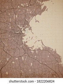 Boston Vintage Map Poster Illustration For Print 