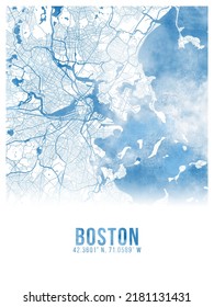 Boston Watercolor City Map Poster