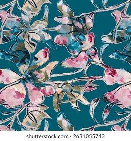 botanical floral, vector, seamless pattern , herbs and leaves ,big set, background with flowers