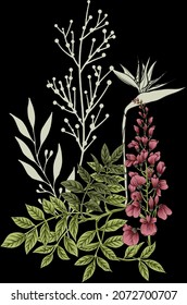 botanical flower hand drawn leaves textile prints for shirts stock illustration flower illustration art