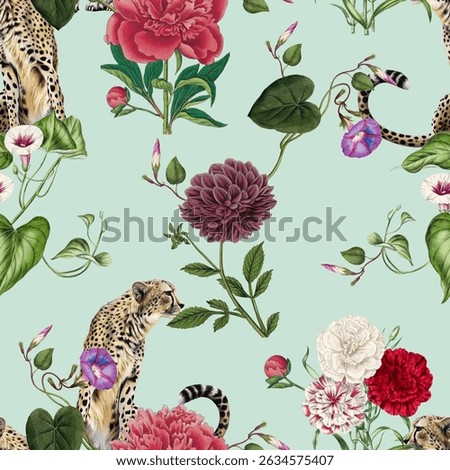 Botanical flower and leopard seamless pattern 
