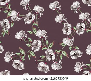 Botanical Flower Pattern, Seamless Digital Design,Watercolor Textile Allover Abstract Design.With Background