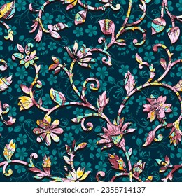 Botanical Flower Pattern, Seamless Digital Design Watercolor Textile Allover Abstract Design with Background allover
